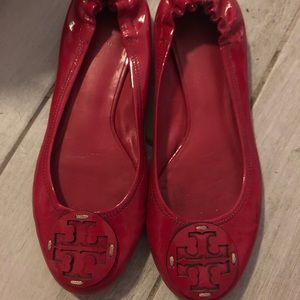 Tory Burch red patent flats